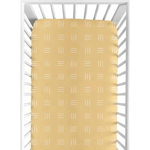 Sweet Jojo Designs Yellow Boho Mudcloth Boy or Girl Fitted Crib Sheet Baby Toddler Bed Nursery - Mustard Orange and White Bohemian Woodland Tribal Southwest Mud Cloth Hatch Gender Neutral Triple Line