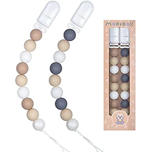 Pacifier Clip for Baby Boys and Girls Paci Holder 2 Pack (Beige)