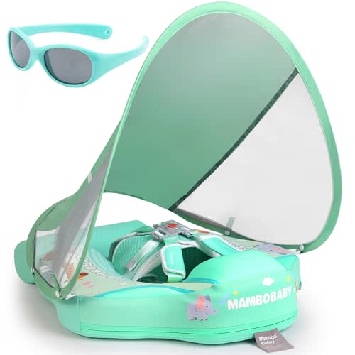 Mambobaby Float with Canopy and Tail New Upgraded Non-Inflatable Baby Pool Float Mambo Float Swim Trainer Solid Infant Swim Float Adjustable Pearl Foam Baby Swim Ring
