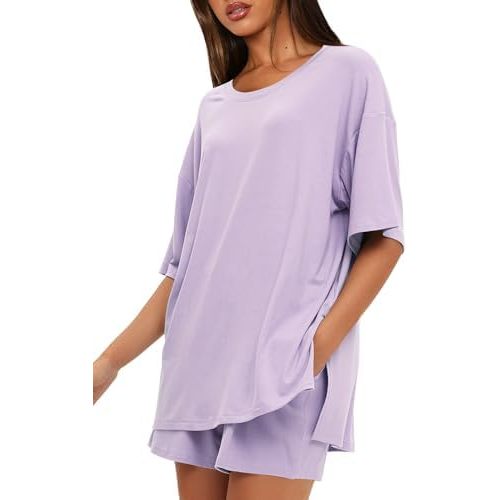 Darong Women's 2 Piece Lounge Set Short Sleeve Boxy T-shirt & Shorts Comfywear Summer Pajama Set Loungewear Set