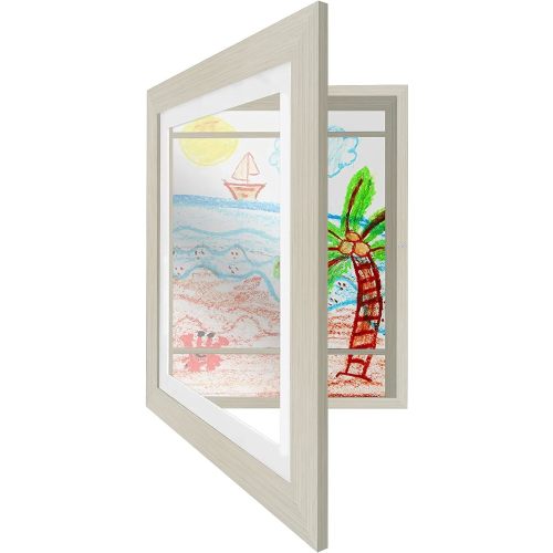 Americanflat Front Loading Kids Art Frame in Light Wood - 8.5x11 Picture Frame with Mat and 10x12.5 Without Mat - Kids Artwork Frames Changeable Display - Frames for Kids Artwork Holds 100 Pieces
