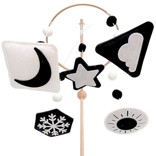 Vlokup Montessori Mobile, Black and White Baby Crib Mobile, Neutral Nursery Mobile Decoration for Pack N Play, for Baby Boy & Girl, Sun, Moon, Star, Snow, Cloud
