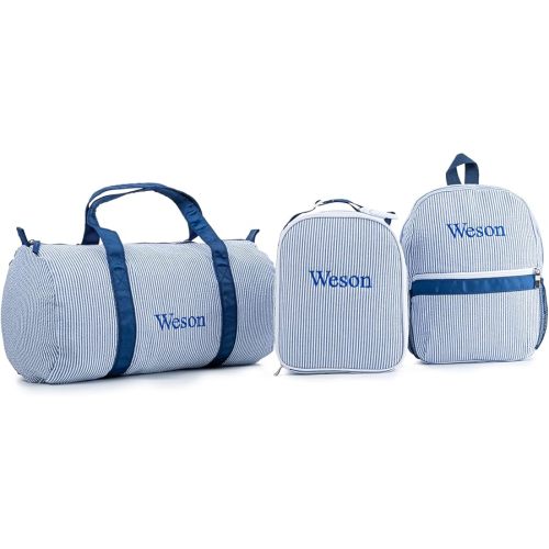 MT WORLD Kids' Backpacks Set Personalized Backpacks with Lunchboxes and Travel Duffel Bag with Embroidered Name Seersucker Toddler Bookbag with Lunch Bag and Overnight Bag for Girls Boy