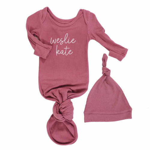 Girl Personalized Bamboo Newborn Baby Knot Gown & Hat