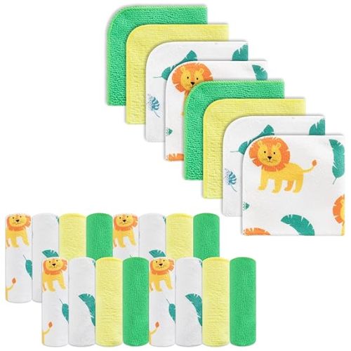 Baby Washcloths, 24Pack Baby Wash Cloths Extra Soft & Ultra Absorbent, Baby Towels and Washcloths Face Towels for Unisex Boys Girls Body, Washclothes Gentle on Sensitive Skin, 9x9 Lion