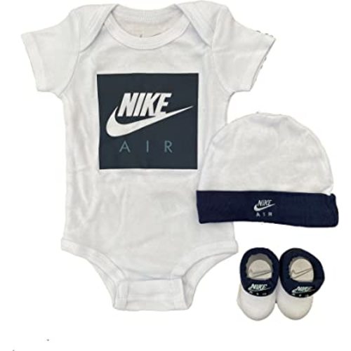 Nike Air Baby Boy Bodysuit, Hat and Booties 3 Piece Set (O(LN0058-001)/W, 0-6 Months)