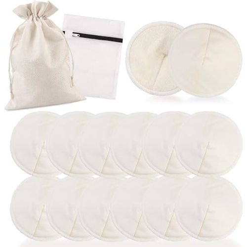 PHOGARY 12 PCS Washable Bamboo Nursing Pads, Reusable Organic Breast Pads with Laundry Bag and Storage Bag, Soft & Super Absorbent - Perfect Baby Shower