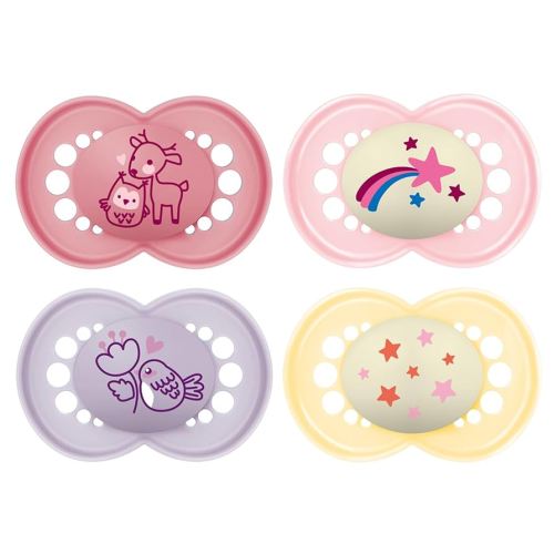 MAM Day & Night Pacifiers, Glow in The Dark Pacifier for Breastfed Babies, 6-16 Months, Girl
