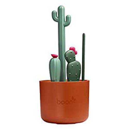 Boon Cacti Bottle Cleaning Brush Set - Includes Bottle Brush, Nipple Brush, Detail Brush, and Straw Brush - Baby Bottle Brush Set for Bottle Drying Rack - Baby Essentials - 4 Count - Terracotta Set
