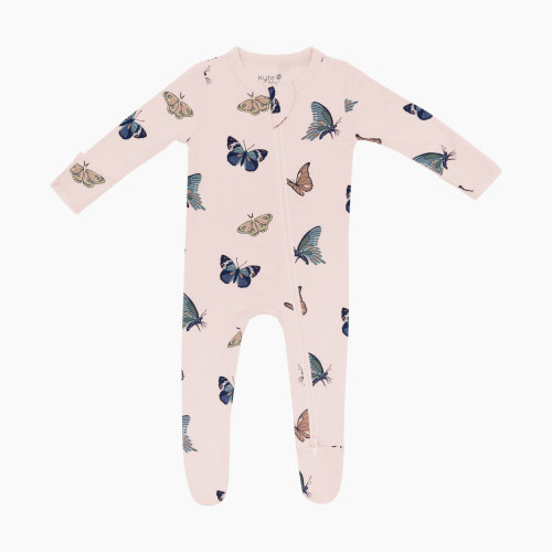 Kyte Baby Printed Zipper Footie - Blush Butterfly, 3-6 M