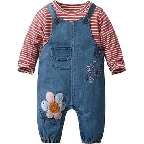 Cute Baby Girls Clothes Toddler Girls Long-Sleeve Romper+Denim Overalls Pants Outfits Infant Girl 0-2 Years Clothes
