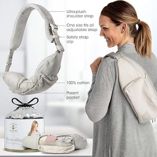 Humble Bee Baby Sling 2-in-1 Travel Nursing Pillow & Sling Bag Best Breastfeeding Pillow for Moms – Portable, Hands-Free Support, Ideal for Airplane Travel and On-The-Go (Gray)