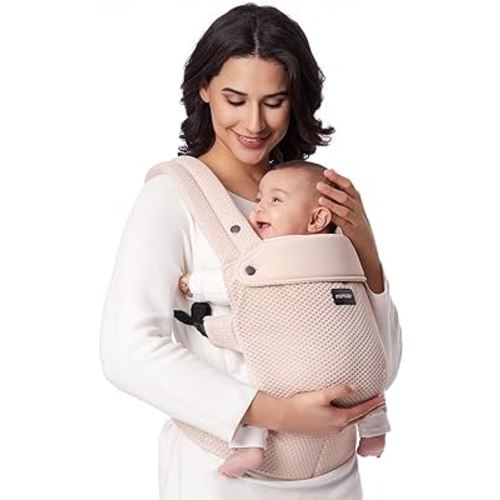 Momcozy Breathable Mesh Baby Carrier, Ergonomic and Lightweight Infant Carrier for 7-44lbs with Enhanced Lumbar Support, All Day Comfort for Hands-Free Parenting, Air Mesh-Pink.