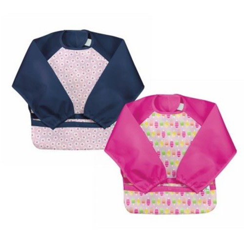 Green Sprouts Snap & Go Easy-wear Long Sleeve Bib (2 pack), Color: Pink blossom & pink popsicles, Size: 12-24mo