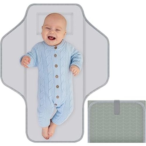Portable Diaper Changing Pad for Baby & Toddler Waterproof Foldable Baby Changing Mat Built-in Pillow, Travel Infant Changing Pads for Moms Baby Changer Machine Washable
