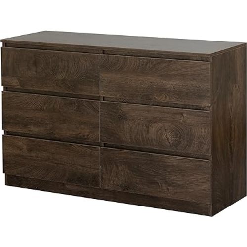 Vibe & Dine 6 Drawer Double Dresser, Modern Chest of Drawers with Wide Storage for Closet, Bedroom, Living Room, Dark Brown