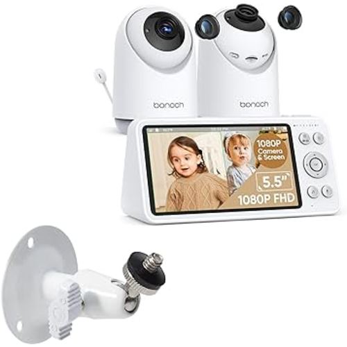 bonoch 5.5” 1080p Baby Monitor with 2 Cameras & Adjusable Baby Monitor Wall Mount, Split-Screen Baby Monitor No WiFi, 7800mAh, 1800ft Range, Recording&Playback,Motion&Sound Detect, 110° Wide-Angle