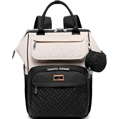 BabbleRoo Diaper Bag Backpack, Multifunction Nappy Changing Bag with Changing Pad, Stroller Straps & Pacifier Case, Unisex Stylish Travel Back Pack for Moms & Dads – Apricot & Black