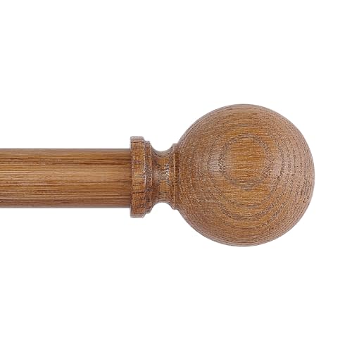 HTZON Wood Curtain Rods for Windows 66 to 120 Inch,1 Inch Wood Grain Ball Adjustable Curtain Rod,Boho Heavy Duty Curtain Rods,Farmhouse Rustic Single Window Curtain Rods,Brown Drapery Rods Set 66-120"