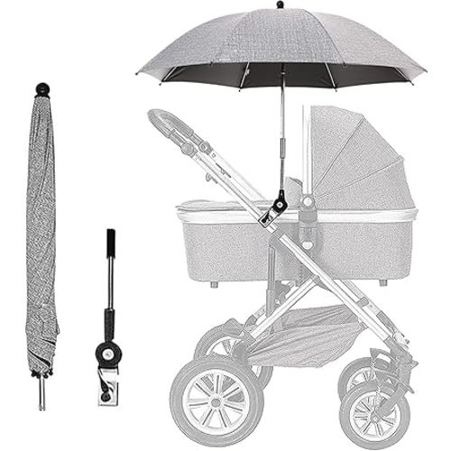 Baby Stroller Parasol, Universal Umbrella with Clamp, 360 Degree Adjustable UV Protection Stroller Sun Shade, Waterproof Umbrella for Trolley, Bike, Wheelchair, Beach Chair