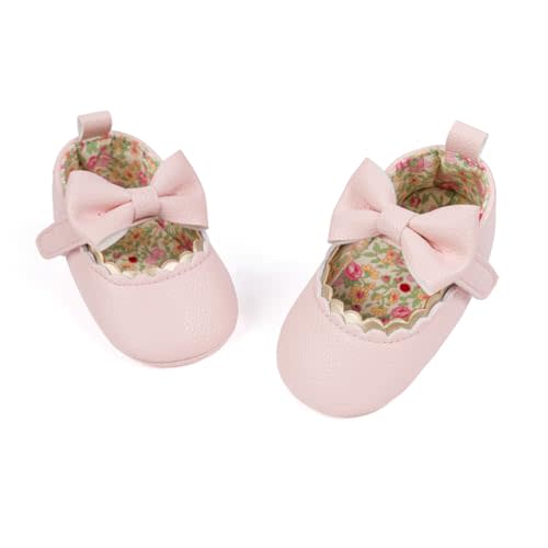 Meckior Newborn Baby Girls Dress Shoes Infant Bowknot Soft Sole Mary Jane Moccasins Baptism Christening Crib Shoes Wedding Princess Flats
