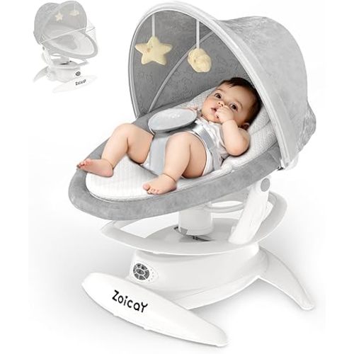 Zoicay 3-in-1 Baby Swing for Infants to Toddler with Motion Detection, Portable Baby Swing & Removable Swing Seat, BT Enabled & 360°Rotating Seat and Manual Remote with 3 Swing Modes & 5-Speeds(White)