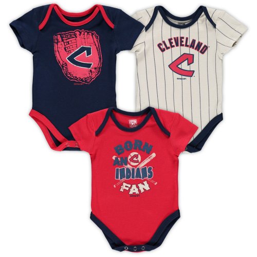 Newborn /Red/Cream Cleveland Indians Three-Pack Number One Bodysuit