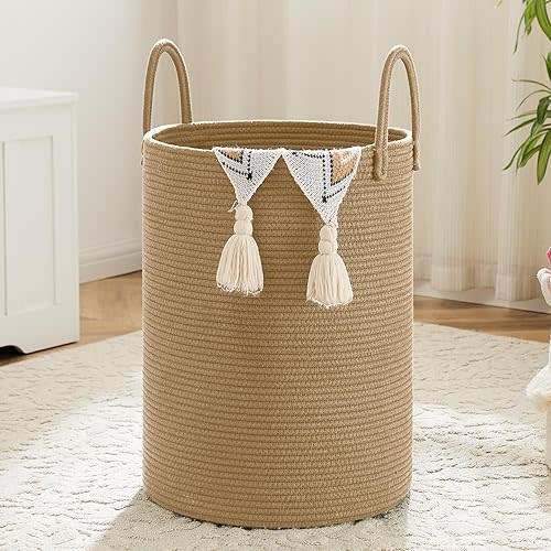 Laundry Basket,Woven Cotton Rope Laundry Hamper,80L for Decorative Storage of Dirty Clothes,Toys and Blankets in Bathroom,Baby Room and Living Room