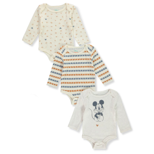 Disney Mickey Mouse Baby Boys' 3-Pack Footed Coveralls - natural, 3 - 6 months (Newborn)