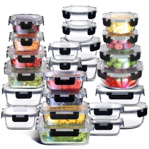JoyTable 24-Pack Glass Food Storage Containers with Lids, Reusable Glass Food Containers with Leakproof Snap Lock Lids