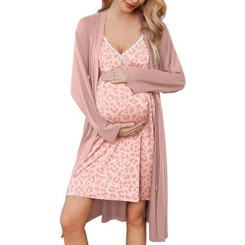 Ekouaer Maternity Nursing Gown and Robe Set 3 In 1 Labor Delivery Nuring Nightgowns for Hospital Breastfeeding Clothes