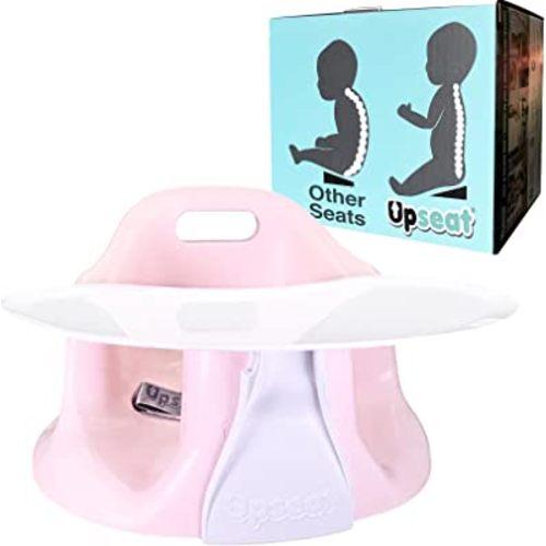 Upseat Baby Floor Seat Booster Chair for Sitting Up with Removable Tray for Meals and Playtime, Developed with Physical Therapists for Safe and Healthy Hip Development and Posture (Pink)