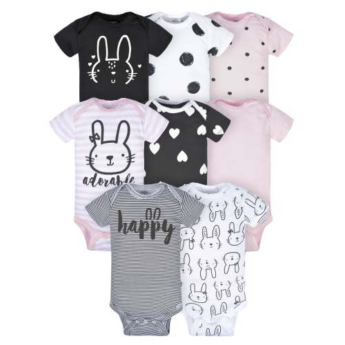 Gerber Baby Girl Short Sleeves Onesies Bodysuits, 8-Pack, Preemie-12M