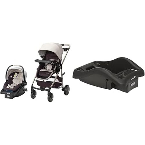 Safety 1st Deluxe Grow and Go Flex 8-in-1 Travel System, Weight Capacity from 4-35 lbs, Dunes Edge & onBoard 35 LT Adjustable Infant Car Seat Base