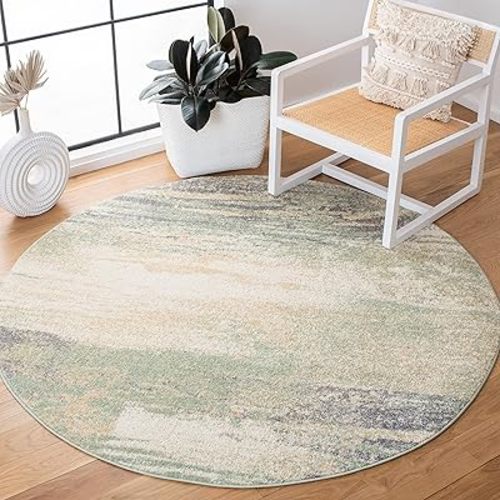SAFAVIEH Adirondack Collection 4' Round Ivory/Sage ADR112W Modern Abstract Non-Shedding Entryway Foyer Living Room Bedroom Kitchen Area Rug