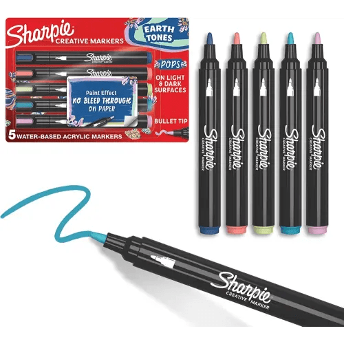 SHARPIE Creative Markers, Earth Tones, Water-Based Acrylic Markers, Bullet Tip, Assorted Colors, 5 Count