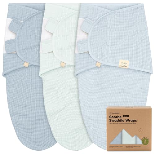 3-Pack Organic Swaddles for Newborns, Baby Sleep Sacks 0-3 Months - Baby Swaddle Wrap, Newborn Wearable Blanket, Infant Sleep Sack for Girls, Boys, Soft & Snug, Large Hook & Loop Closure (Glacier)
