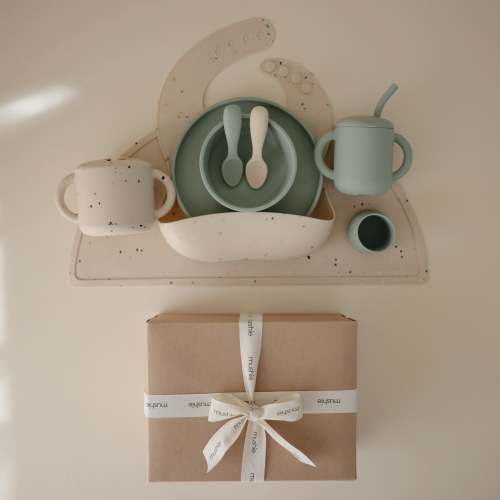 Mushie Deluxe Feeding Kit (Vanilla Confetti/Cambridge Blue)