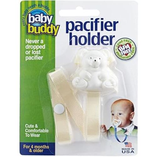 Baby Buddy Pacifier Clip Holder, Newborn Essential with Universal Fit for all Binky and Teether Brands, Ages 4+ Months, Cream, 1 Pack