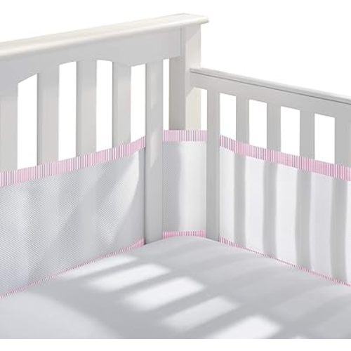 BreathableBaby Breathable Mesh Liner for Full-Size Cribs, Classic 3mm Mesh, Rose Seersucker (Size 4FS Covers 3 or 4 Sides)