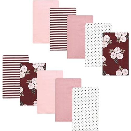 Luvable Friends Hudson Baby Flannel Burp Cloths 10pk, Burgundy Flower