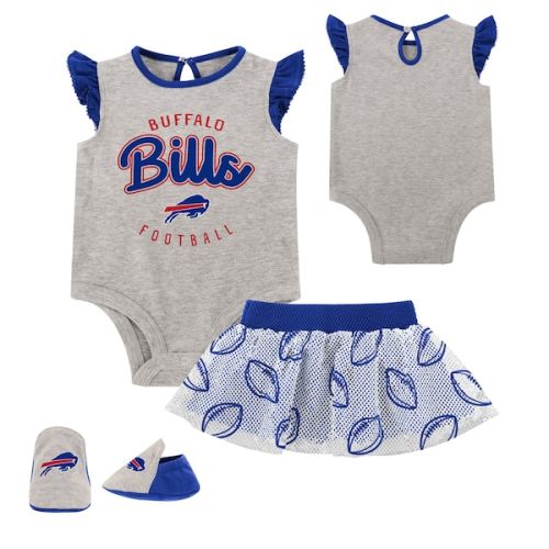 Newborn Buffalo Bills Heather Gray All Dolled Up Three-Piece Bodysuit, Skirt & Booties Set