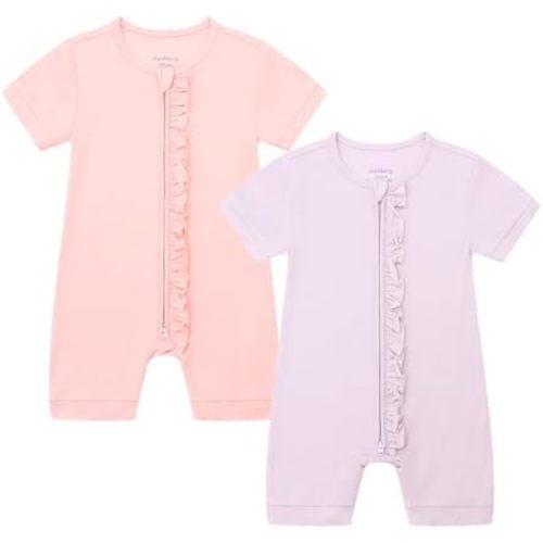 JunNeng Baby Boy Girl 2 Pack Rayon of Bamboo Summer Sleeper Infant Soft Short Sleeve Zipper Footless One-piece Romper