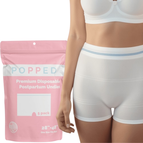 Popped Disposable Postpartum Underwear, Seamless High-Waist Boyshorts, One Size Fits Most (28"-48")