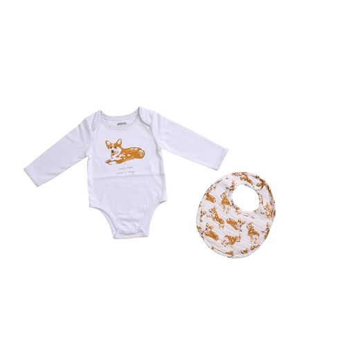 MUD PIE Baby Dog Breed Bodysuit and Bib Set, Corgi, 0-6 Months