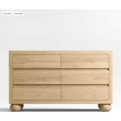 Emery 52" Natural Oak Wood Wide 6-Drawer Kids Dresser