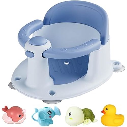 Baby Bath Seat for Infant Toddler 6 Months and up, Portable Foldable Non-Slip Baby Bathtub Seat 4 Secure Suction Cups for Baby Sitting Up (Blue)