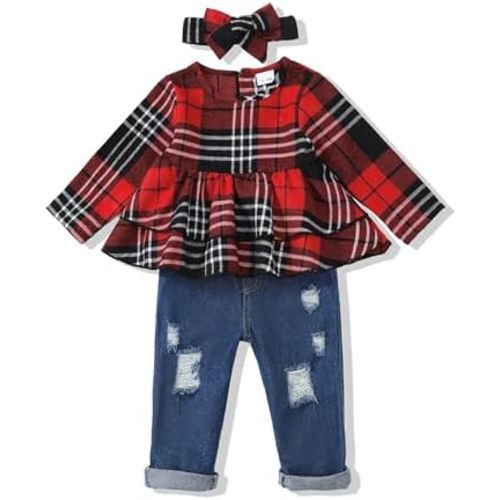 Baby Girl Clothes Toddler Girls Winter Outfits Infant Clothing Ruffle Top Denim Pants Jeans Cute Fall Outfit Set