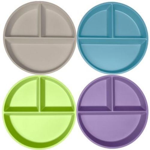 Weesprout Divided Bamboo Plates For Kids, Made With Food Grade Natural Bamboo - Set Of 4 (bright Blue, Green, Purple & Gray)