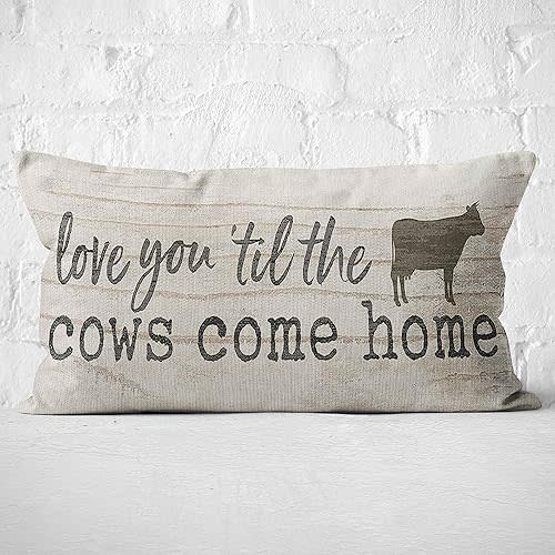 Mancheng-zi Farmhouse Throw Pillows, Cow Gifts 12x20 Pillow Cover,Farmhouse Throw Pillow Covers,Farmhouse Throw Pillows for Couch,Till The Cows Come Home Pillow